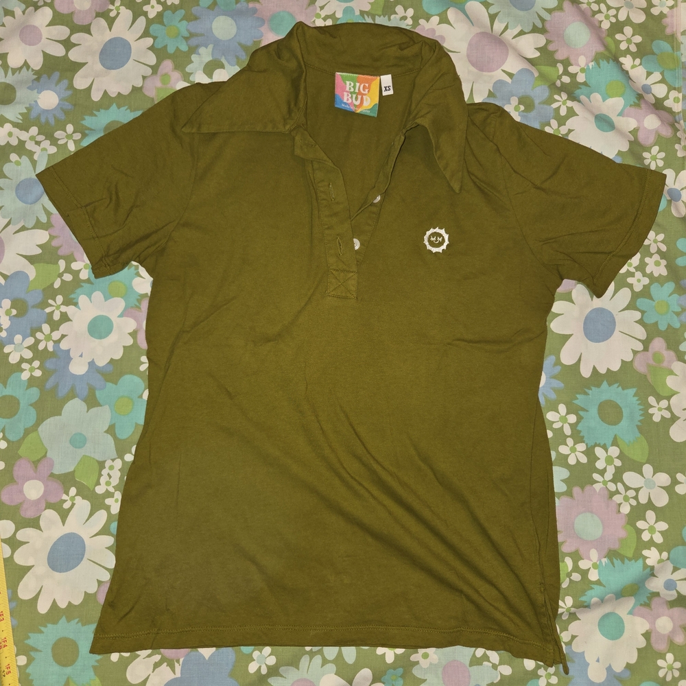 Big Bud Press Button Down Polo Olive Green Short Sleeve Tee Unisex